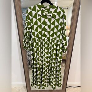 Anthropologie Maeve Bettina Tiered Shirt Dress Size XL Green Geometric